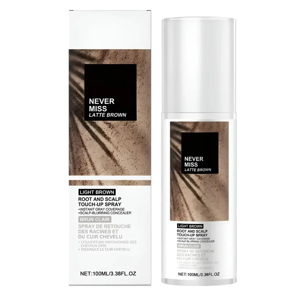 SPRAY PARA EL CABELLO CUBIR CANAS Y CRECIMIENTO NEVER MISS LATTE BROWN