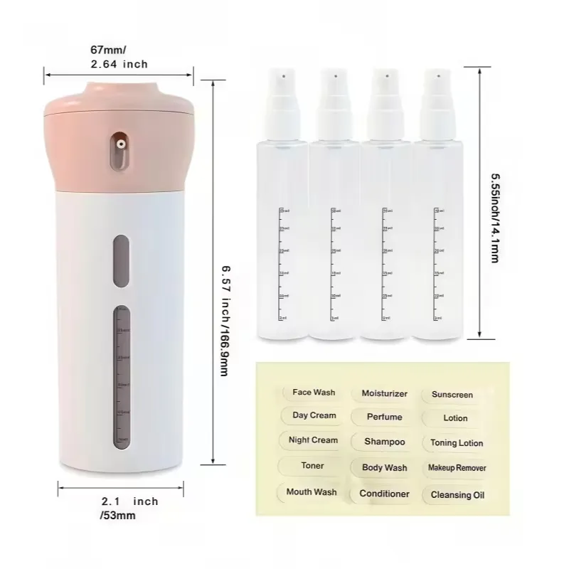 [MAZU-005] SET DE 4 BOTELLAS DE VIAJE DISPENSADOR DE LIQUIDOS X4