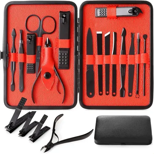 KIT PROFESIONAL DE MANICURE Y PEDICURE ESTUCHE LUJO 15 PIEZAS