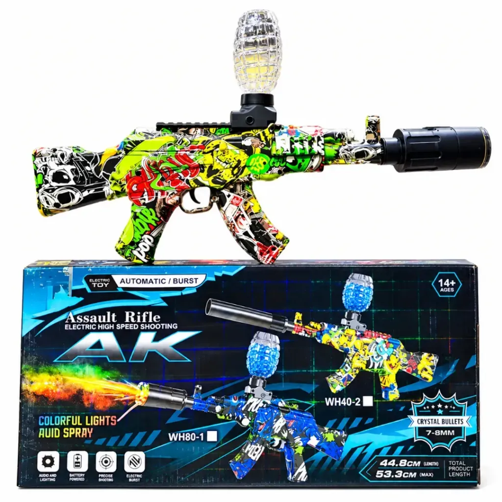 PISTOLA DE HIDROGEL RIFLE AK CON LUCES LED Y HUMO