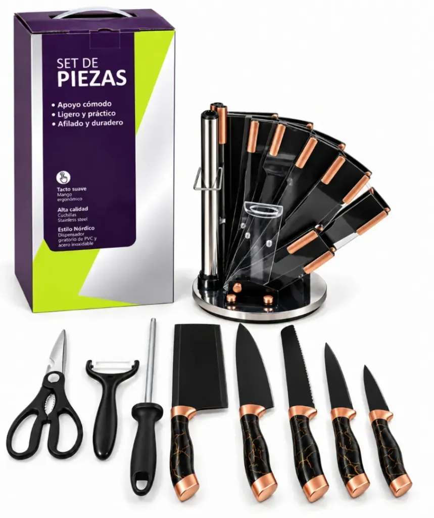 SET DE CUCHILLOS DE COCINA GIRATORIO 9 PCS