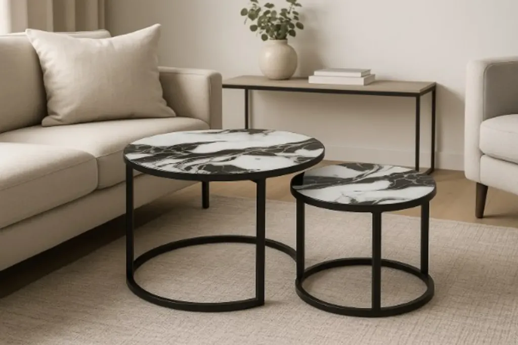 [cc581b] MESA DECORATIVA  DOBLE  PARA SALA  EN VIDRIO TEMPLADO