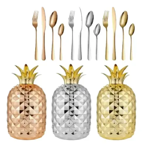 SET DE CUBIERTOS PREMIUM x24 PIEZAS EN ACERO TIPO PIÑA