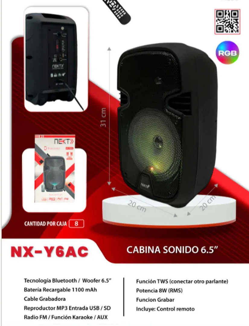 [BOD-TEC-025] CABINA PARLANTE DE 6.5 PULGADAS CON CABLE GRABADORA LUCES LED NX-Y6AC
