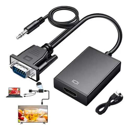 CONVERTIDOR ADAPTADOR VGA A HDMI AUDIO - FULL HD 1080 - HDCP
